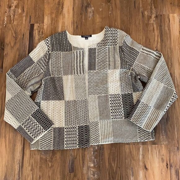 Patchwork African Woven Print Art To Wear Houndstooth  Open Front Jacket Size XL - Picture 1 of 12